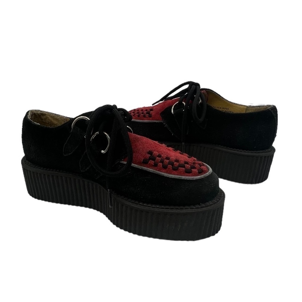 TUK Anarchic Black Red Suede Creeper Platform Loafer Shoes Size 6 Women's